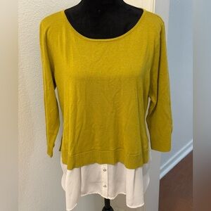 7th Avenue Design Studio Green Long Sleeve Sweater w/ Faux Blouse Bottom